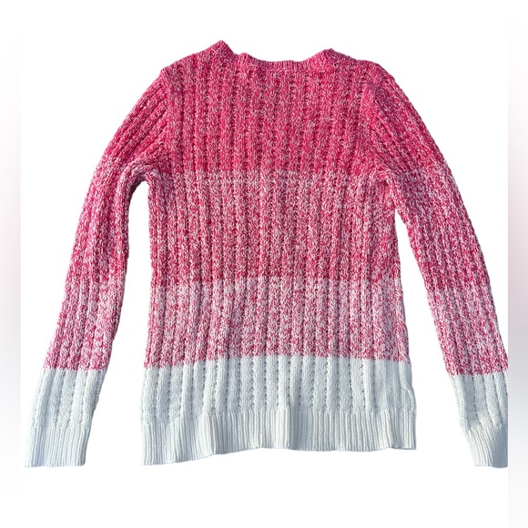 LIZ CLAIBORNE CABLE KNIT V NECK SWEATER SIZE XL COTTON BLEND EUC PINK/WHITE - Picture 2 of 8